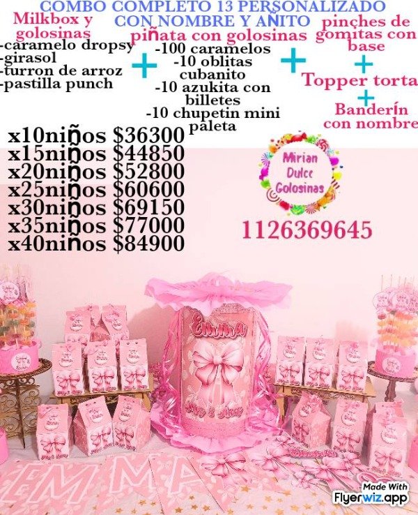 Producto - Combo cumpleaños 13 coquette moño
