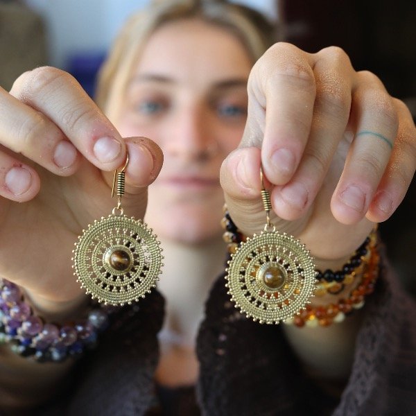 Producto - Aros Varanasi Ojo de Tigre Bronce - 1