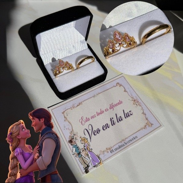 Producto - Anillos Promesa: Rapunzel y Flynn Pink