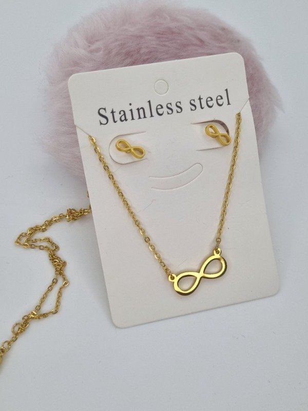 Producto - Set acero dorado cadena + aritos infinito
