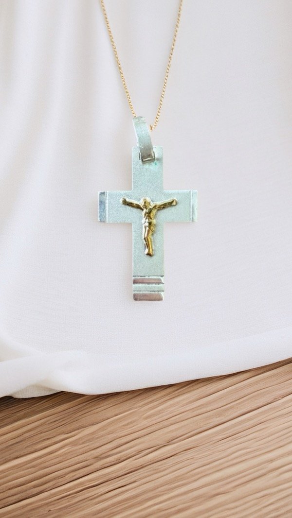 Producto - Cruz PLATA Y ORO 13x23MM D207