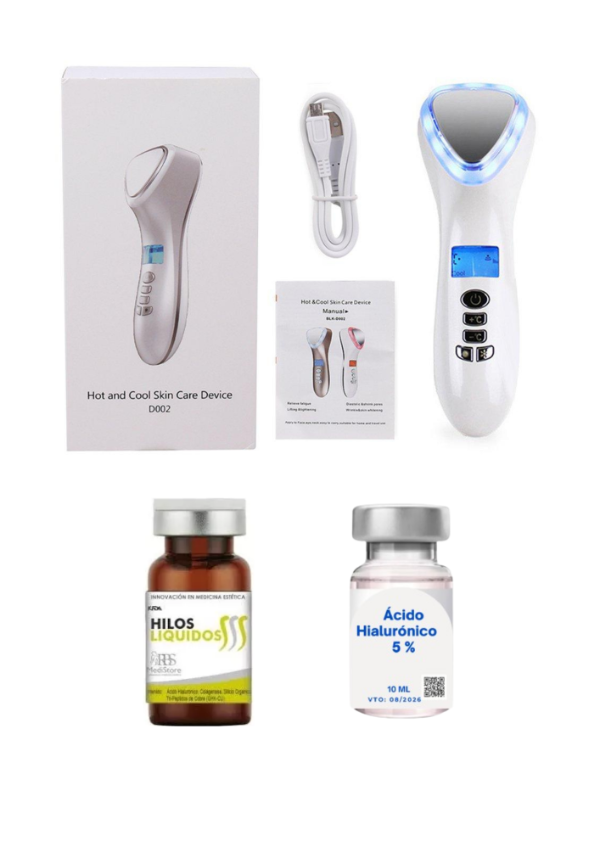 Producto - Rejuvenecedor Facial Ultrasónico  FRIO-CALOR + Hilos Líquidos + A.Hialurónico