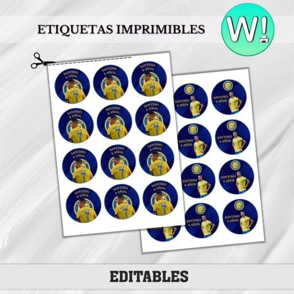 Producto - Etiquetas Imprimibles Circulares Cristiano Ronaldo Editables