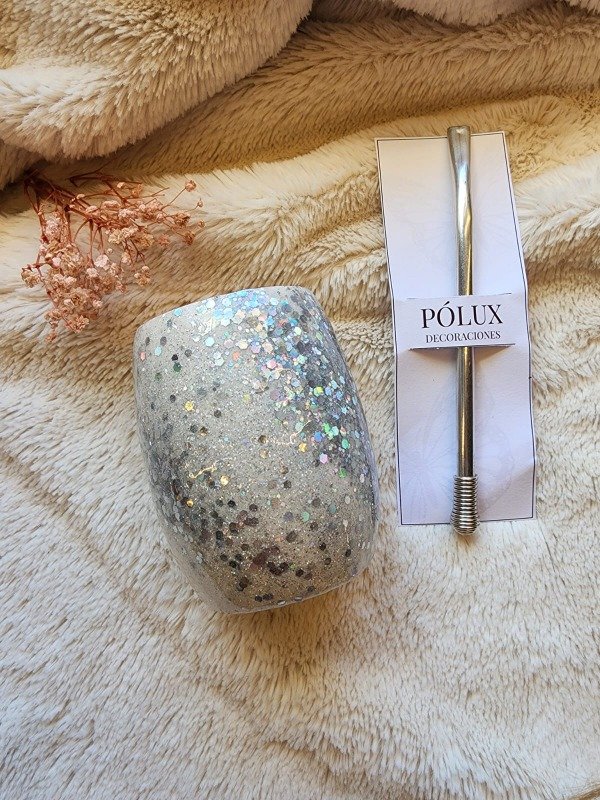 Producto - Mate con bombilla - Blanco con glitter holo