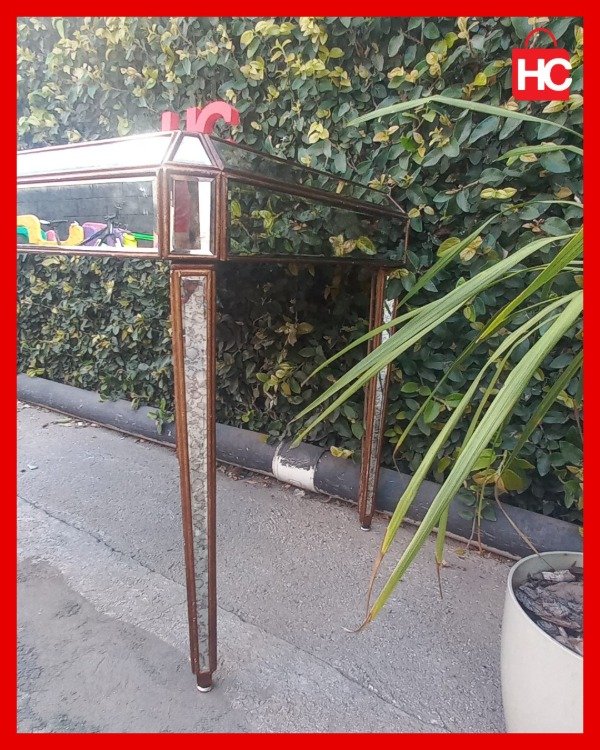 Producto - Mesa auxiliar de estilo Art Déco espejada con cristales biselados y cajón - 7