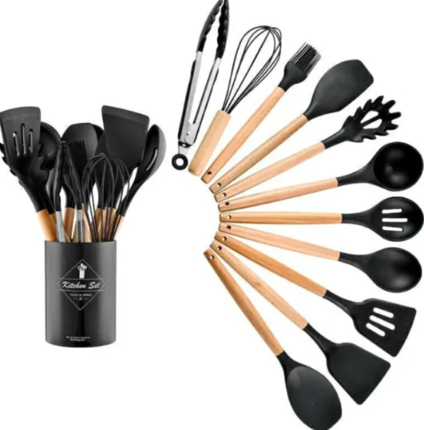 Producto - JUEGO UTENSILLOS SILICONA Y MADERA X12 PCS