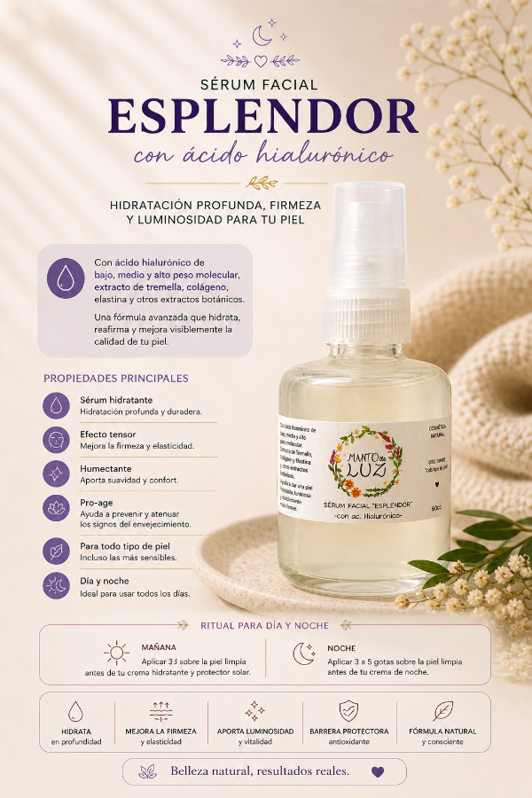 Producto - SÉRUM ESPLENDOR -Con ácido hialurónico- tensor, humectante, antiarrugas- - 1