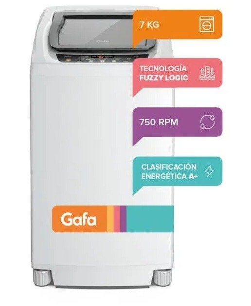 Producto - LAVARROPAS CARGA SUPERIOR GAFA FUZZYFIT 7KG 750 RPM BLANCO