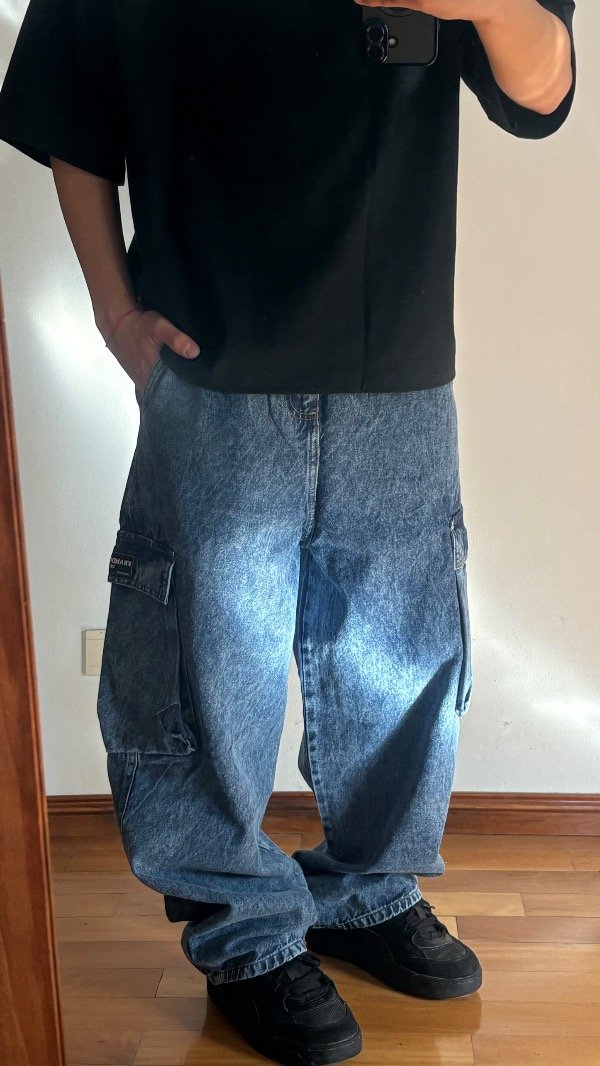 Producto - JEAN BAGGY CARGO AZUL DESGASTADO