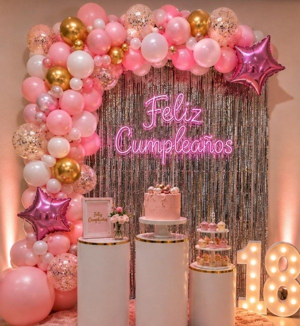 Producto - Set de globos rosa/plata