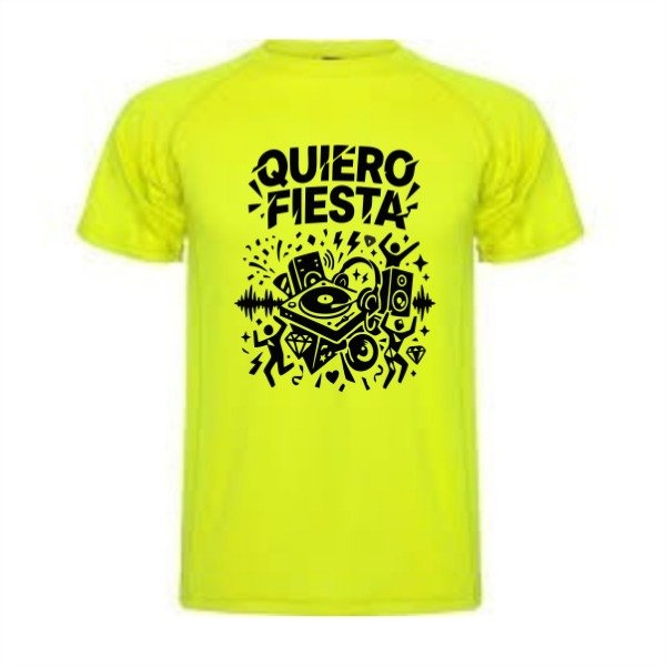 Producto - REMERA FLUOR QUIERO FIESTA AMARILLA
