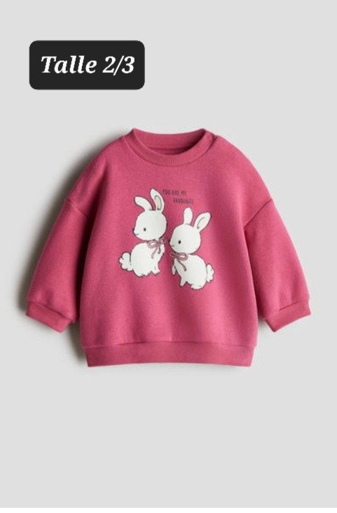 Buzo con friza HyM talle 2/4 conejo magenta