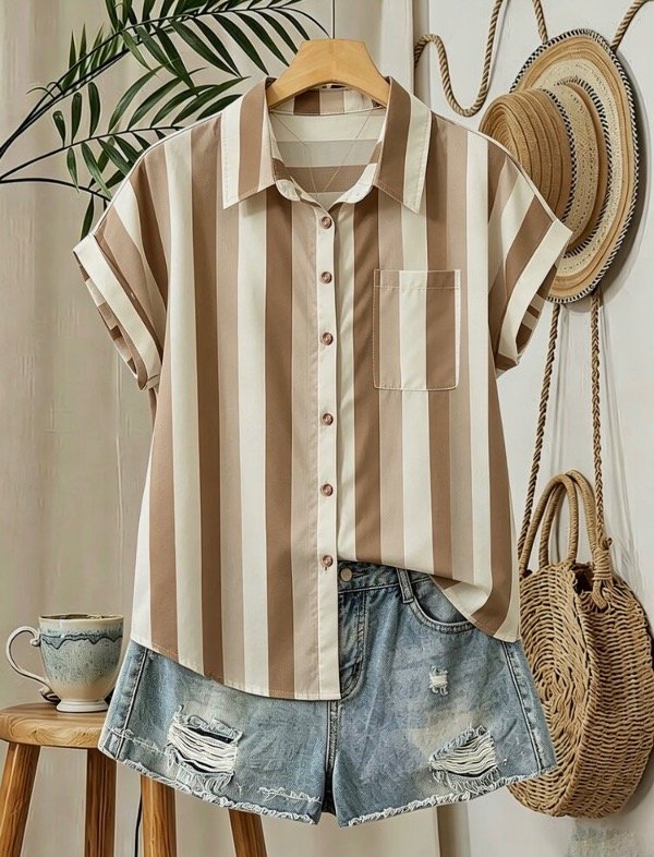 Producto - Camisa SHEIN rayada beig - 1