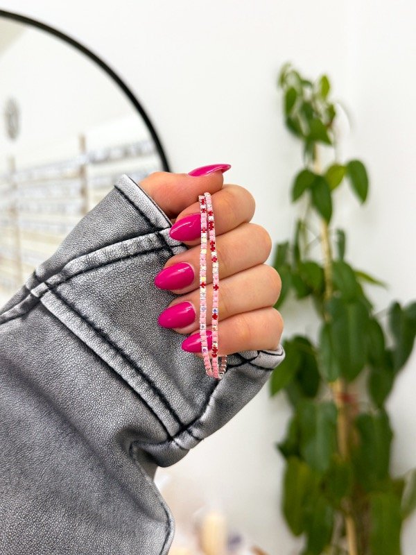 Producto - Pulsera elastizada x2 strass rositas y rojos