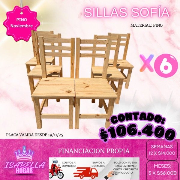 Producto - SILLAS DE PINO SOFIA X6