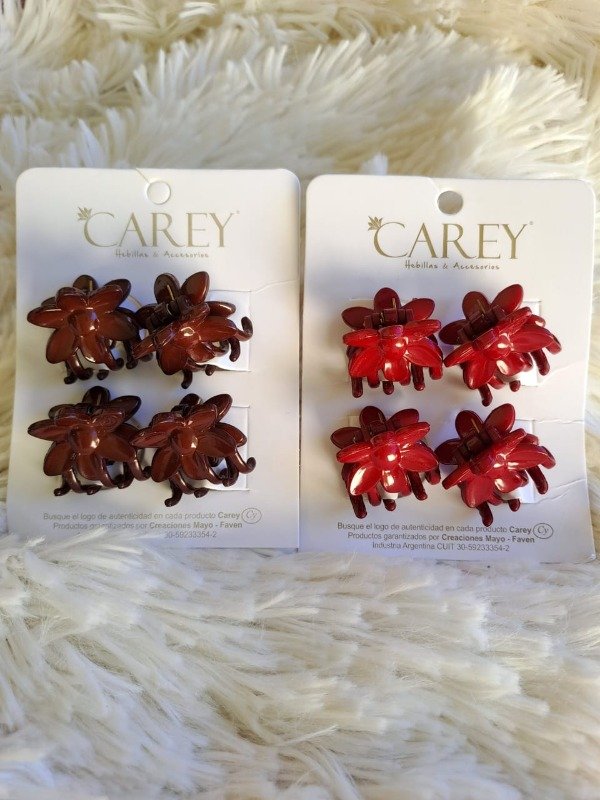 Producto - 6287OI CAREY Broche Flor Mini x 4 (el par) Chocolate/Bordo