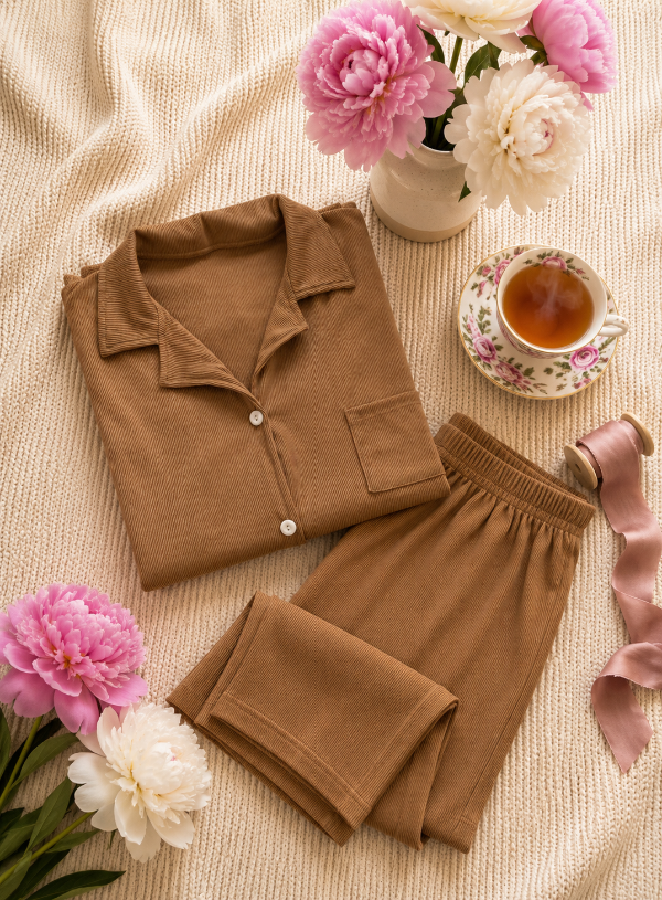 Producto - Pijama camisero liso beige