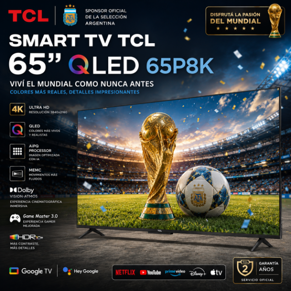 Producto - SMART TV TCL 65" QLED GOOGLE TV 65P8K