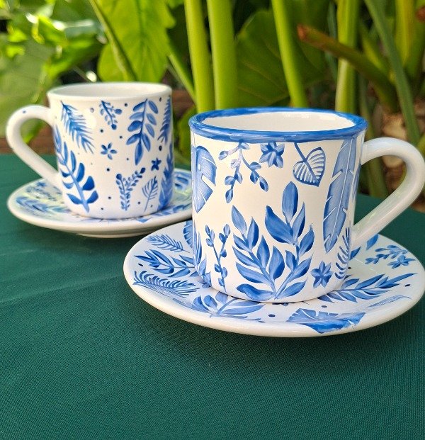 Producto - Taza + plato HOJAS TROPICALES