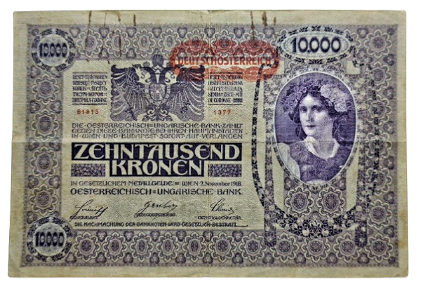 Producto - Austria 10.000 Coronas (1918) Sobre impresión (I Guerra Mundial) Pick.66 F+