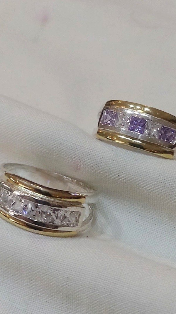 Producto - Anillo de Plata 925 con oro piedras cuadradas