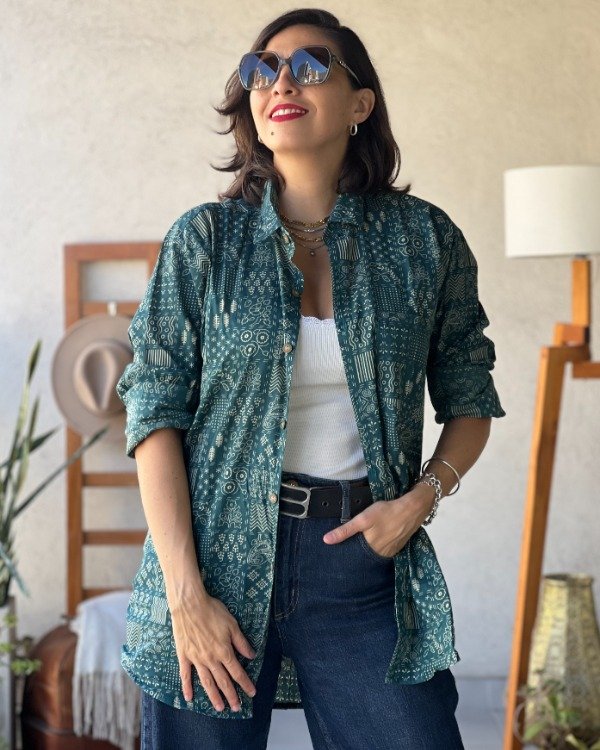 Producto - Camisa Block Print Petróleo M a XL