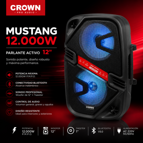 Producto - PARLANTE PORTATIL ATOMIC 6.5 CROWN MUSTANG 12.000W