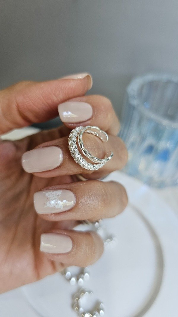 Producto - Solitario cuff a presión o anillo media falange 1,3cm internos. Plata
