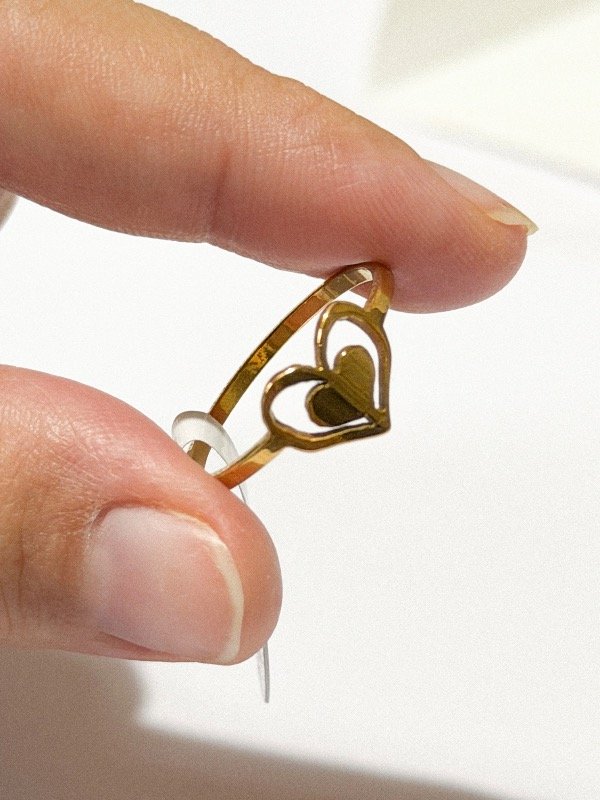 Producto - Anillo doble corazón-acero dorado