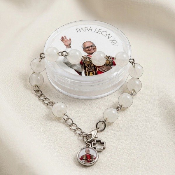 Producto - DECENARIO PULSERA BLANCO PAPA LEON XIV (SALVE REGINA)