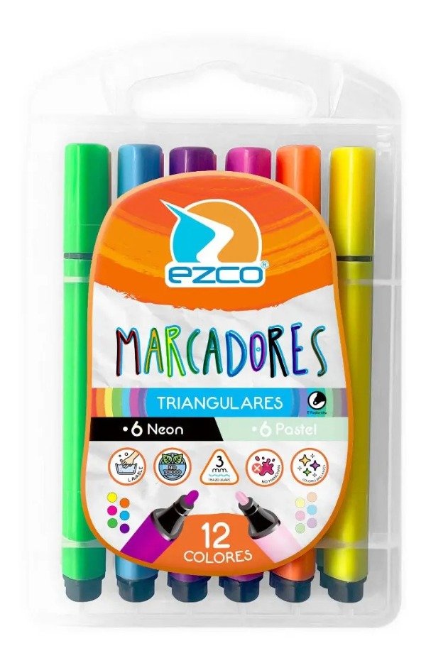 Producto - Marcador Ezco Triangular X 12 Neon + Pastel - 2