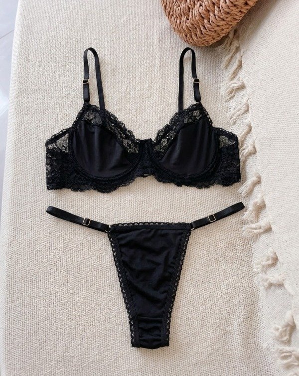 Producto - Set microfibra y encaje con aro negro - Art Rufina
