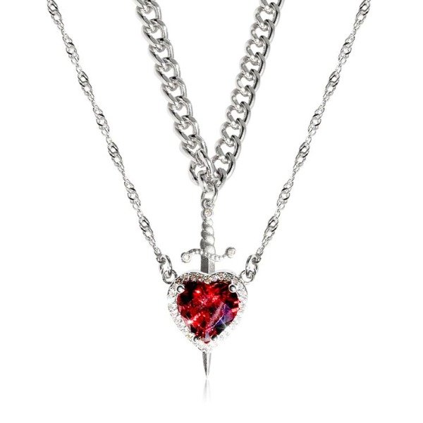 Producto - Collares: Heart and sword Red Silver