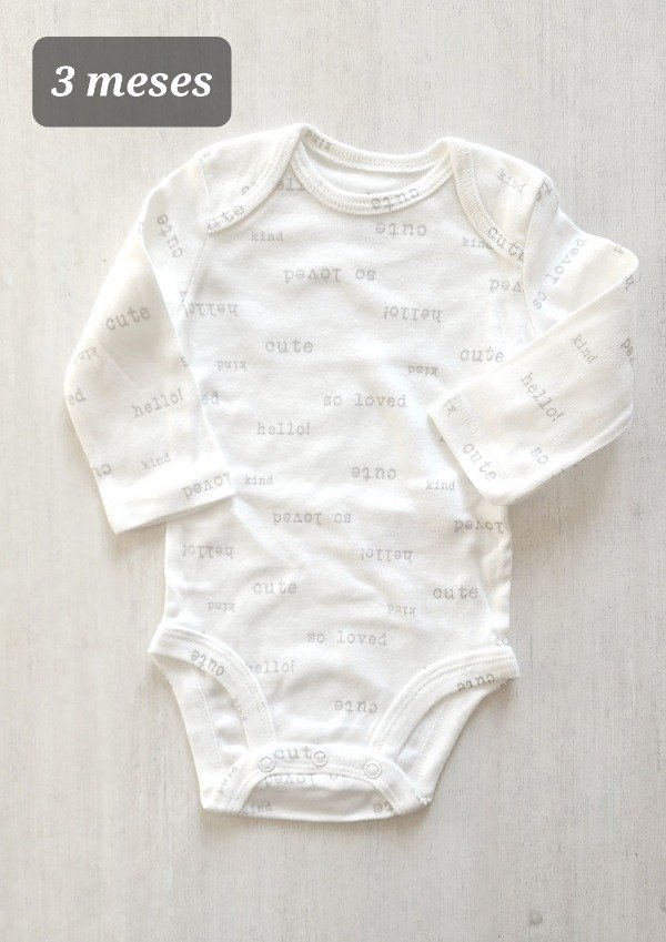 Body manga larga carters 3 meses letras cuadrille