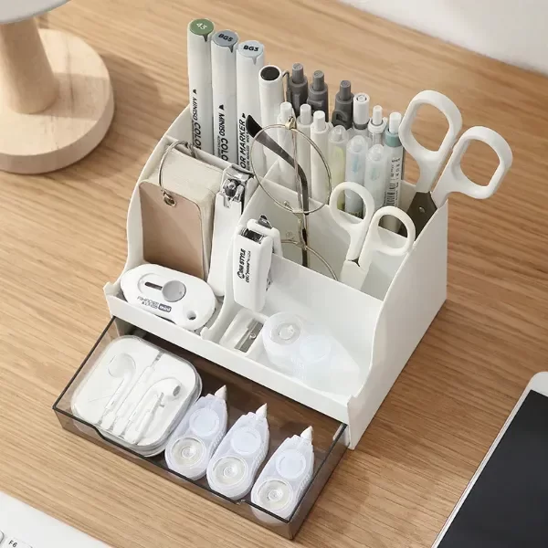 Producto - Organizador de Escritorio Multifuncional con Cajón y Soporte para Celular