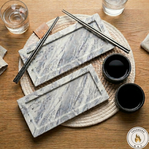Producto - Kit Plato X2 Sushi + Dip Sojero + Palito Metalico + Posavaso / Marmolado