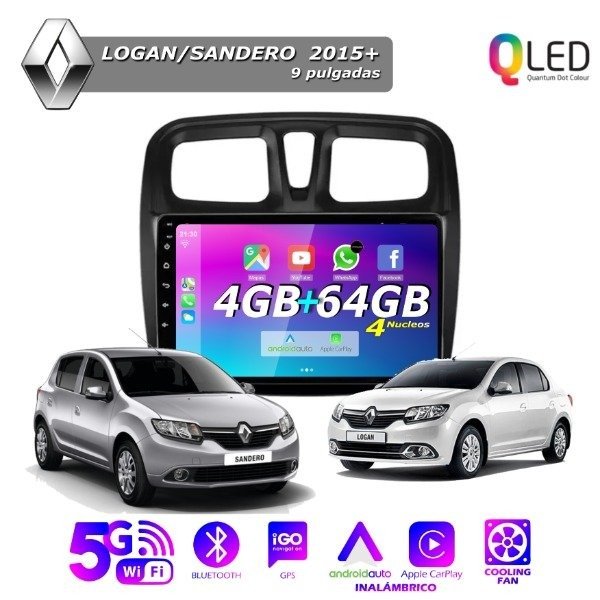 Producto - MULTIMEDIA RENAULT LOGAN/SANDERO 2015+ - 4G 64M - 9" CON CAR PLAY Y ANDROID AUTO