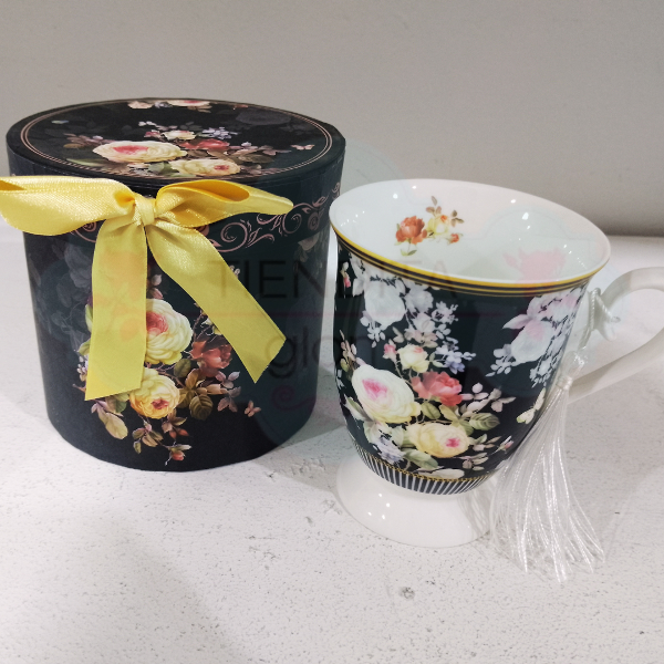 Producto - TAZA DE PORCELANA VINTAGE NEGRA 300 ML CON CAJITA REGALO - 0