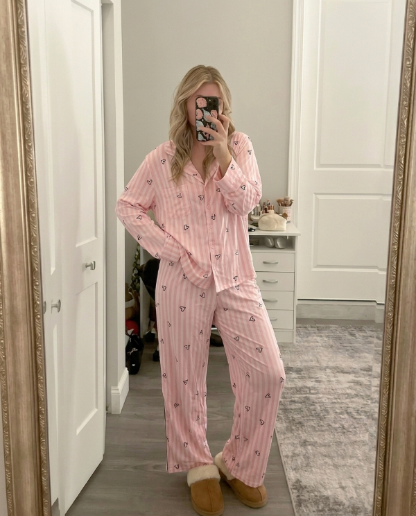 Producto - Pijama camisero largo - Rosa a rayas