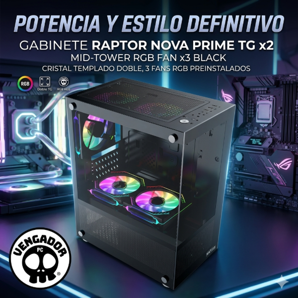 Producto - Gabinete Raptor Nova Prime TG x2 Mid-Tower RGB Fan x3 Black-2