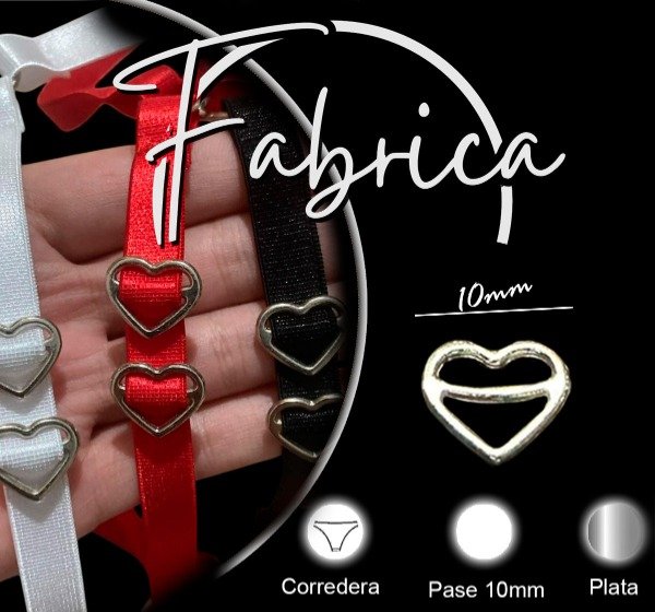 Producto - Corredera zamac corazón HORIZONTAL de 10 mm (50 unidades)