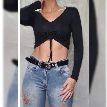 Producto - Remera Manga Larga Negra con Frunce