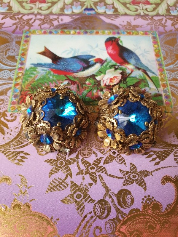 Producto - Clips Flores Azul Profundo West Germany 60s