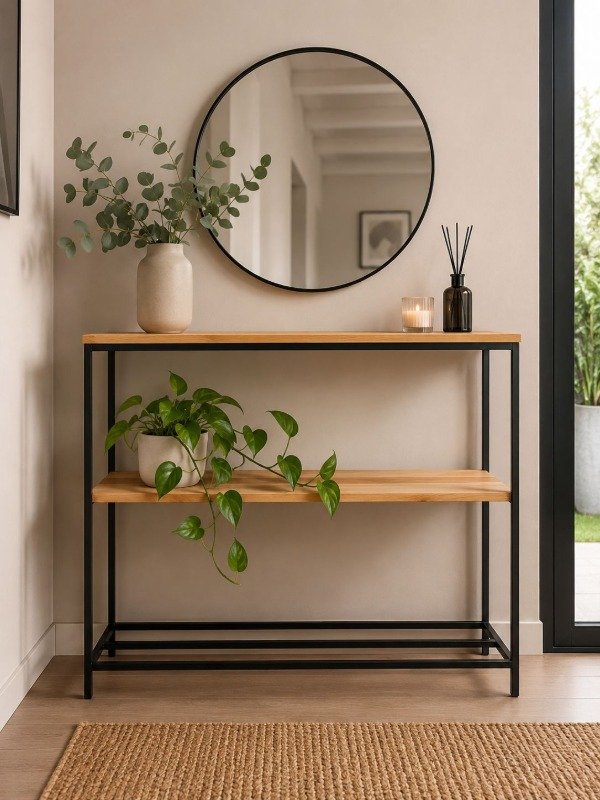 Producto - Mesa Recibidora Arrime Con Zapatero Hierro Y Madera
