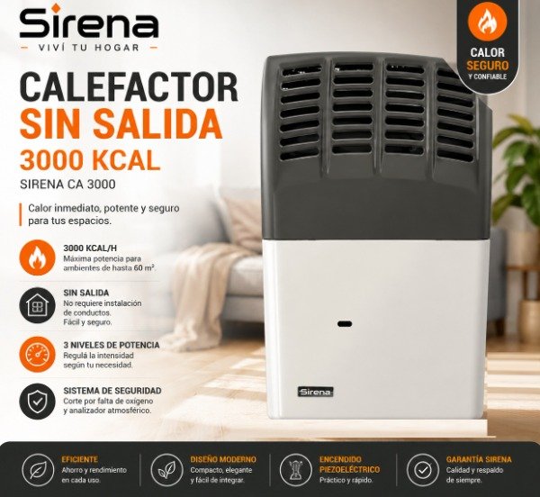 Producto - CALEFACTOR SIRENA CA3000 SIN SALIDA AL EXTERIOR