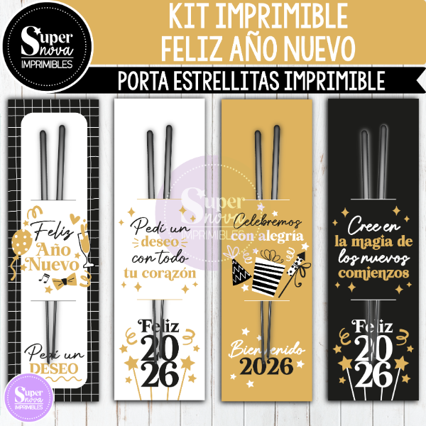 Producto - KIT IMPRIMIBLE FELIZ AÑO NUEVO PORTA ESTRELLITAS