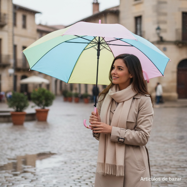 Producto - PARAGUAS GRANDE COLORES PASTELES AUTOMÁTICO CON MANGO PLÁSTICO 80 CM