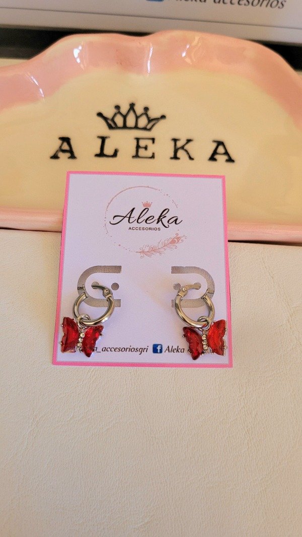 Producto - Argollas dije de mariposa roja de acero quirúrgico - 1