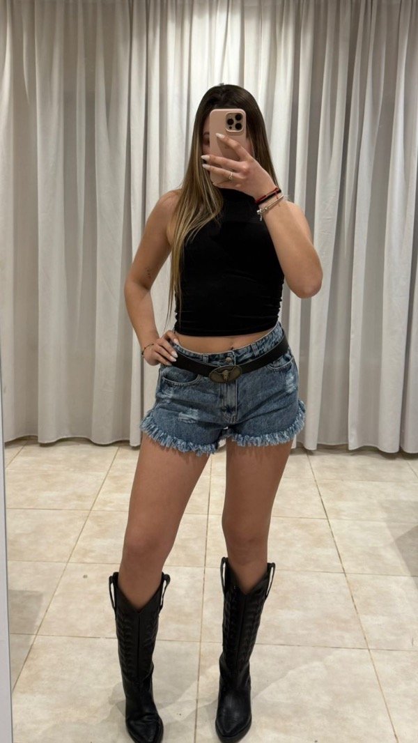 Producto - SHORT AZUL RÍGIDO TIRO ALTO