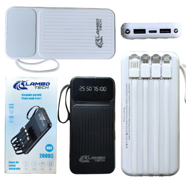 Producto - Cargador Portátil Power Bank 20000 mAh Con 4 Cables Y Linterna N82